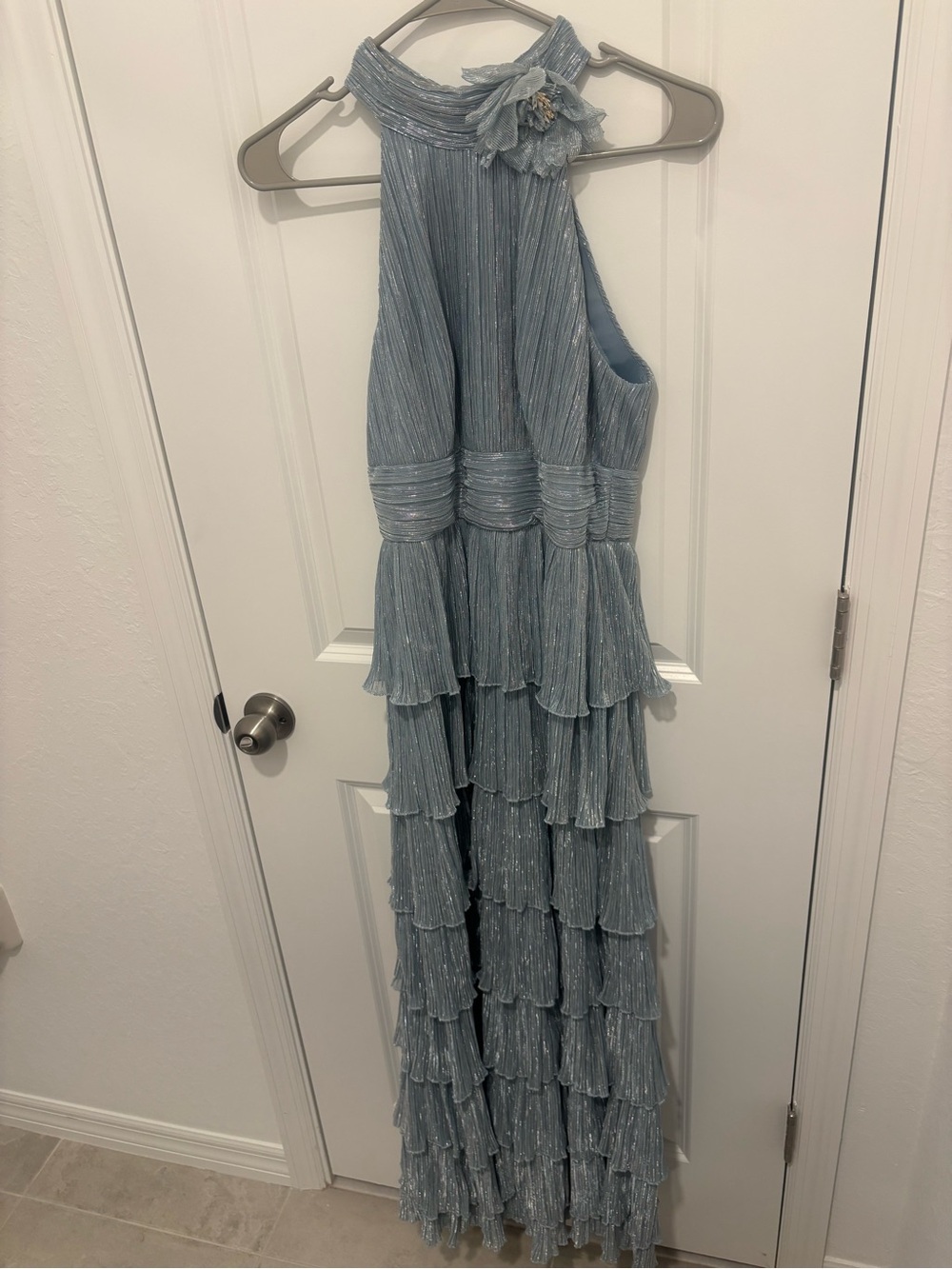 Girls' Light Blue Halter Ruffle Tiered Party Dress